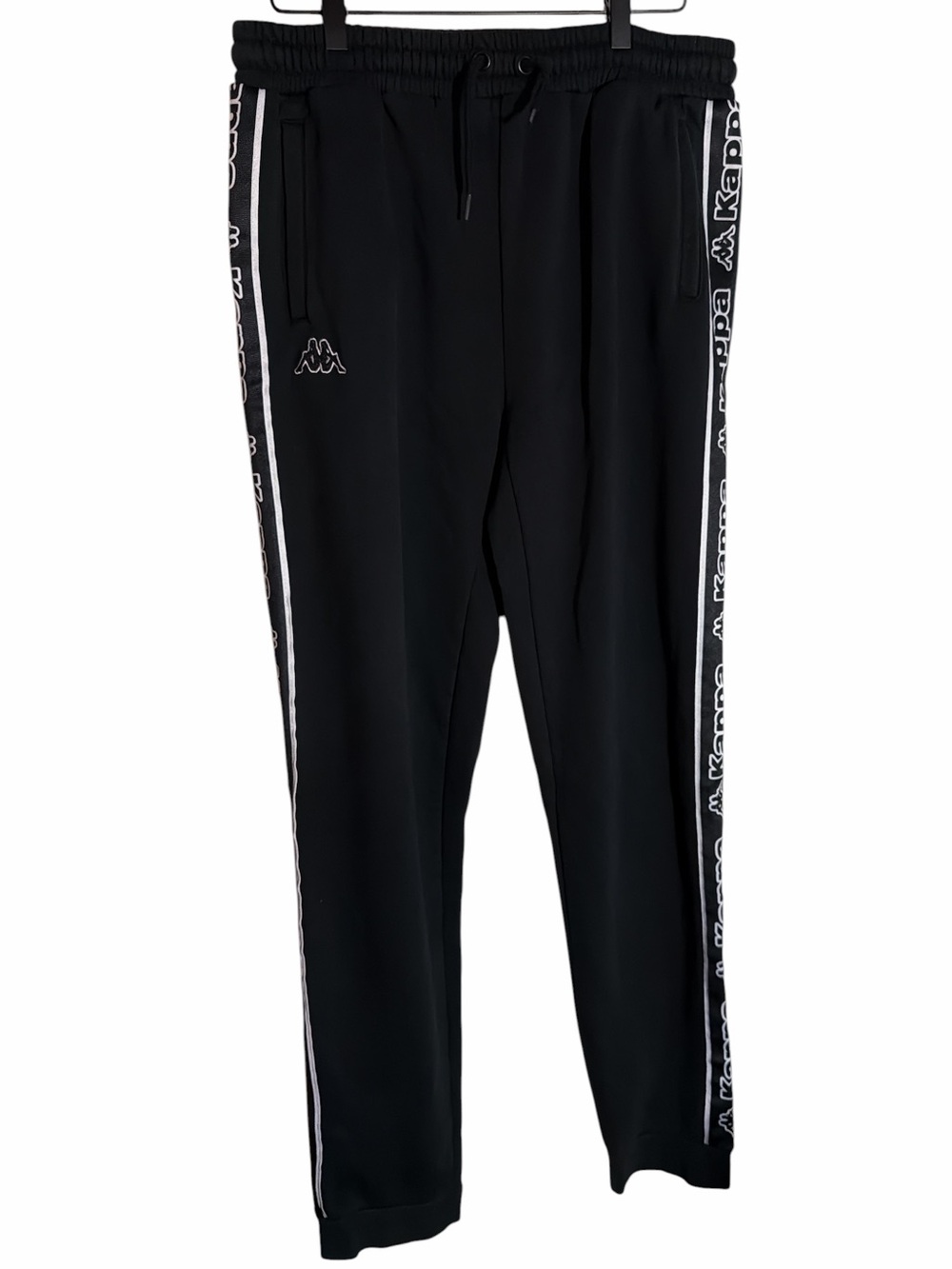 Kappa Sweatpants size Large Black Logo Side Stripe Joggers Fleece Pants